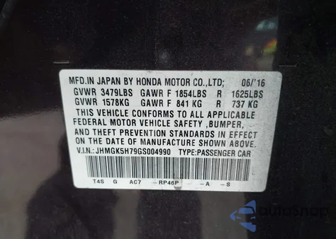 2016 Honda Fit Ex from USA, damaged, VIN JHMGK5H79GS004990